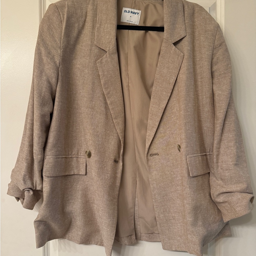 Old Navy Tan Blazer with Notched Lapels and Textured Fabric